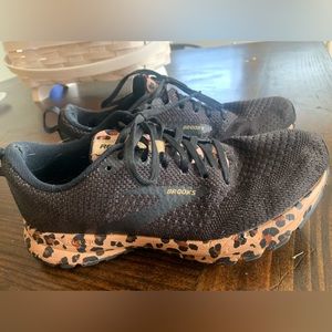 Brooks Black and Leopard Print Athletic Shoes